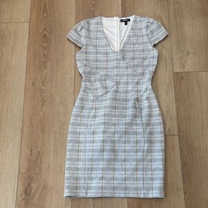 Express Checkered Midi Dress in Gray and White